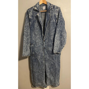Vintage Designs USA Coat Womens Medium Blue Acid Wash Denim Duster Chore 90s